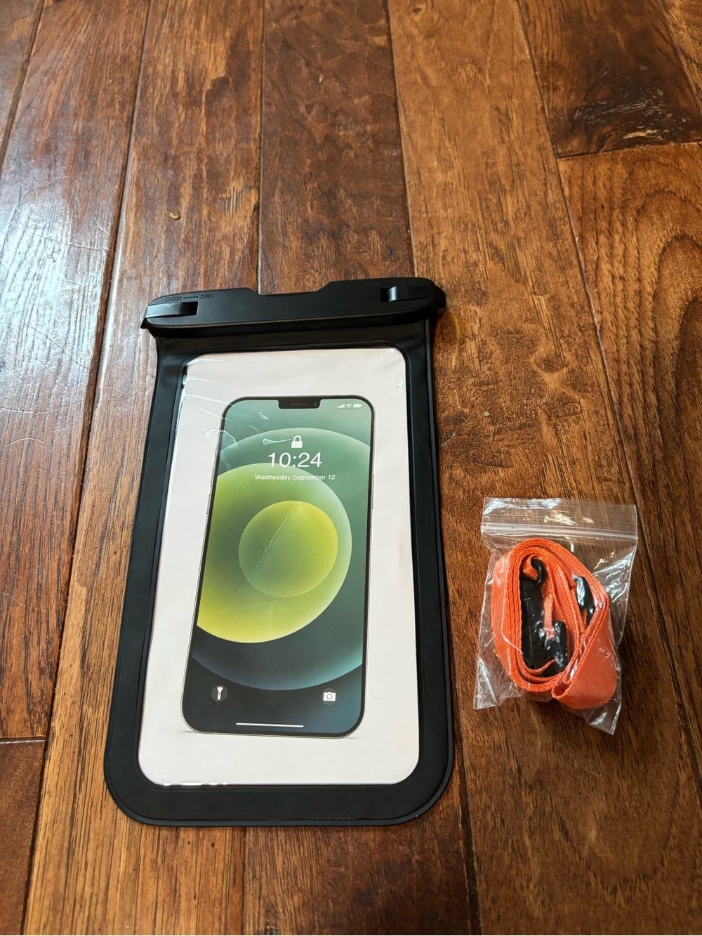 Universal Black Waterproof Phone Case with Orange Lanyard